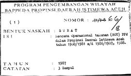 Laporan rencana dan realisasi proyek PPW keadaan 30 Juni 1986, 31 Desember 1987 Bappeda Propinsi ...