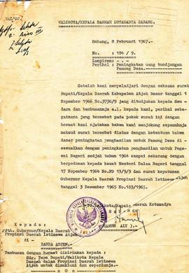 berkas 36/3 - Surat-surat sehubungan dengan peningkatan uang tunjangan jerih payah Pamong Desa, M...