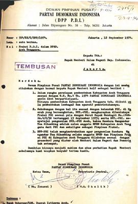 berkas 209.17 - Surat — surat tentang Fraksi Partai Demokrasi Indonesia dalam Dewan Perwakilan Ra...