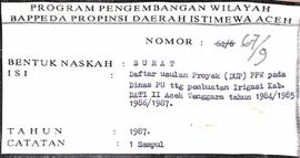 Daftar Usulan Proyek (DIP) PPW pada Dinas Pekerjan Umum tentang pembuatan irigasi Kabupaten Daera...