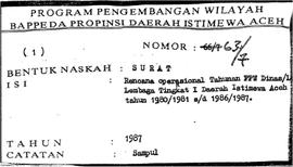 Laporan rencana dan realisasi proyek PPW keadaan 30 Juni 1986, 31 Desember 1987 Bappeda Propinsi ...