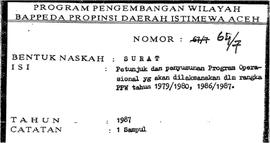 Laporan rencana dan realisasi proyek PPW keadaan 30 Juni 1986, 31 Desember 1987 Bappeda Propinsi ...