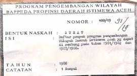 Daftar proyek program pengembangan wilayah Daerah istimewa Aceh yang dapat di rembung pada tahun ...