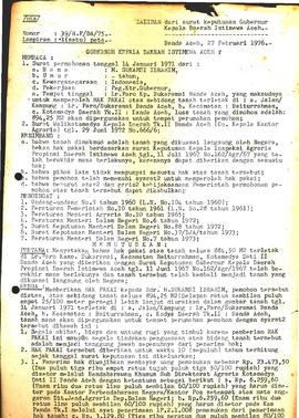 Surat Keputusan Gubemur Kepala Daerah istimewa Aceh (Kode HP/DA/1976) bulan Pebwari s!d Desember ...