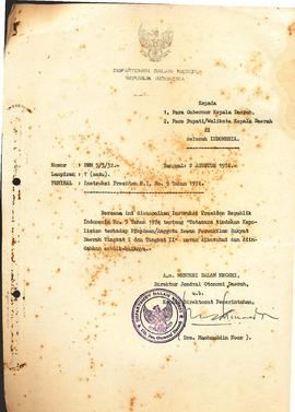 berkas 69.7 - Surat tentang Instruksi Presiden Republik Indonesia No : 9 Tahun 1974 tentang tata ...