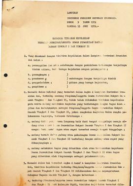 berkas 69.7 - Surat tentang Instruksi Presiden Republik Indonesia No : 9 Tahun 1974 tentang tata ...