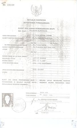 SIUP a.n Ir. Yulina Ismida, Nama Perusahaan : CV. Sinar Mutiara Company di Jl. T. Iskandar Banda ...