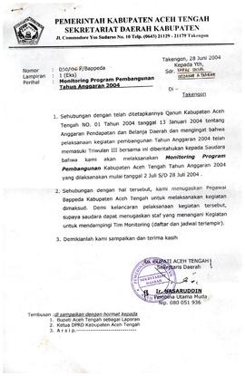 Berkas Monitoring Program, Pelaksanaan, dan Realisasi pembangunan Tahun Anggaran 2004