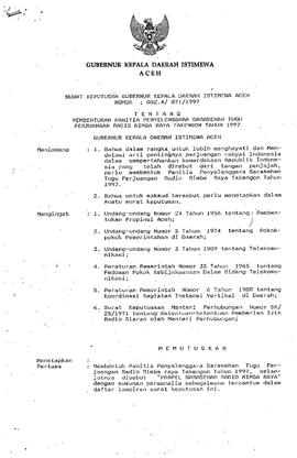 Surat Keputusan Gubenur Kepala Daerah Istimewa Aceh .No. 002.4 / 871 / 1997 . Tentang Pembentukan...