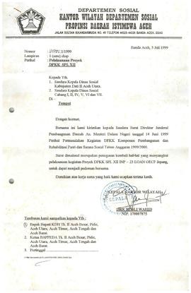 BERKAS SURAT PELAKSANAAN PROYEK DPKK SPL XII TENTANG PEMBANGUNAN DAN REHABILITASI PANTI DAN SARAN...