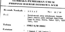 Surat-Surat yang sehubungan dengan Hasil Pemilu pada Lembaga Pemilihan Umum di Propinsi Daerah Is...