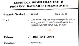 Surat-Surat yang sehubungan dengan pencalonan anggota DPRD hasil Pemilu di Propinsi Daeah Istimew...