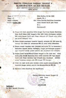 Surat-Surat yang berhubungan dengan Peserta Pemilih Pemilu di Lingkungan LPU Daerah Istimewa Aceh...