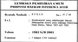 Surat-Surat yang sehubungan dengan pemungutan suara pada Lembaga Pemilihan Umum Daerah Istimewa A...