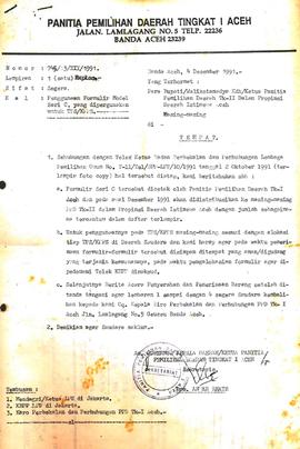 Surat-Surat yang berhubungan dengan Sarana Pemilu di Lingkungan LPU Daerah Istimewa Aceh Tahun 19...