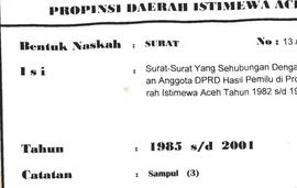 Surat-Surat yang sehubungan dengan pencalonan anggota DPRD hasil Pemilu di Propinsi Daeah Istimew...