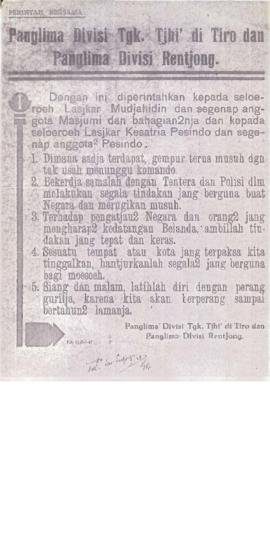 AC01-192/11 - Panglima Devisi Tgk. Chik Di Tiro dan Panglima Devisi Rencong kepada Laskar Mayumi ...