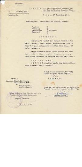 AC01-39/3- 39.107 - Keputusan Gubernur Kepala Daerah Sumatera Utara tanggal 20 September 1954 No....