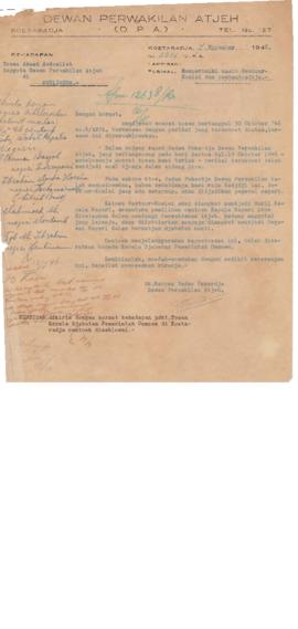 AC01-39/3- 39.124 - Surat Wakil Ketua Badan Pekerja Dewan Perwakilan Aceh tanggal 7 November 1946...